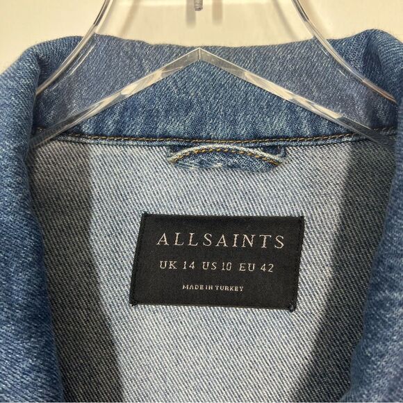 All Saints Women's Size 10 Blue Denim Piper Blue Cut Off Frayed Jean Jacket - Picture 9 of 13